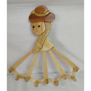 Handmade Girl's Wooden Accordian Wall Hanger - Jewelry Hats - Expandable - 9 Peg
